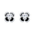 wholesale 925 Sterling Silver Elegant Floral Moissanite Stud Earrings With Black Accents-0-0